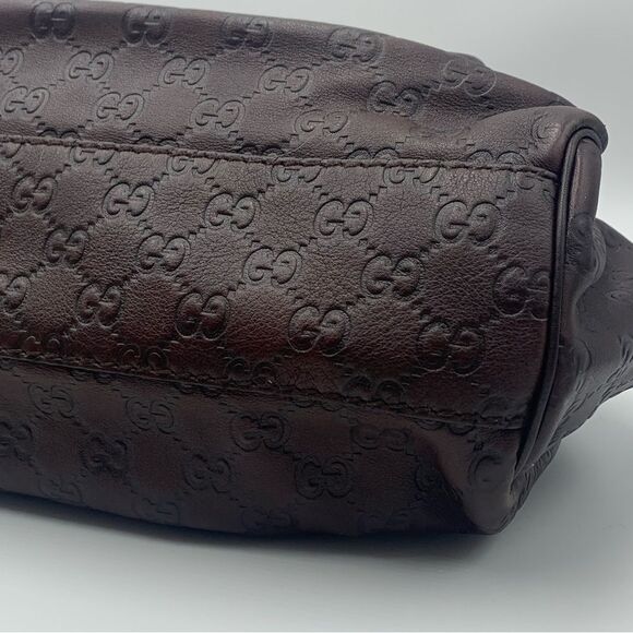 Auth GUCCI Guccisima Sukey Brown Leather Shoulder Bag Preloved Very Good Tote - Picture 9 of 16